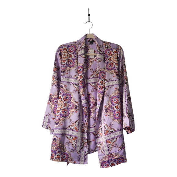 Ann Taylor Womens Kimono Wrap Top‎ L Purple Paisley Print Belted Lightweight - Picture 1 of 8